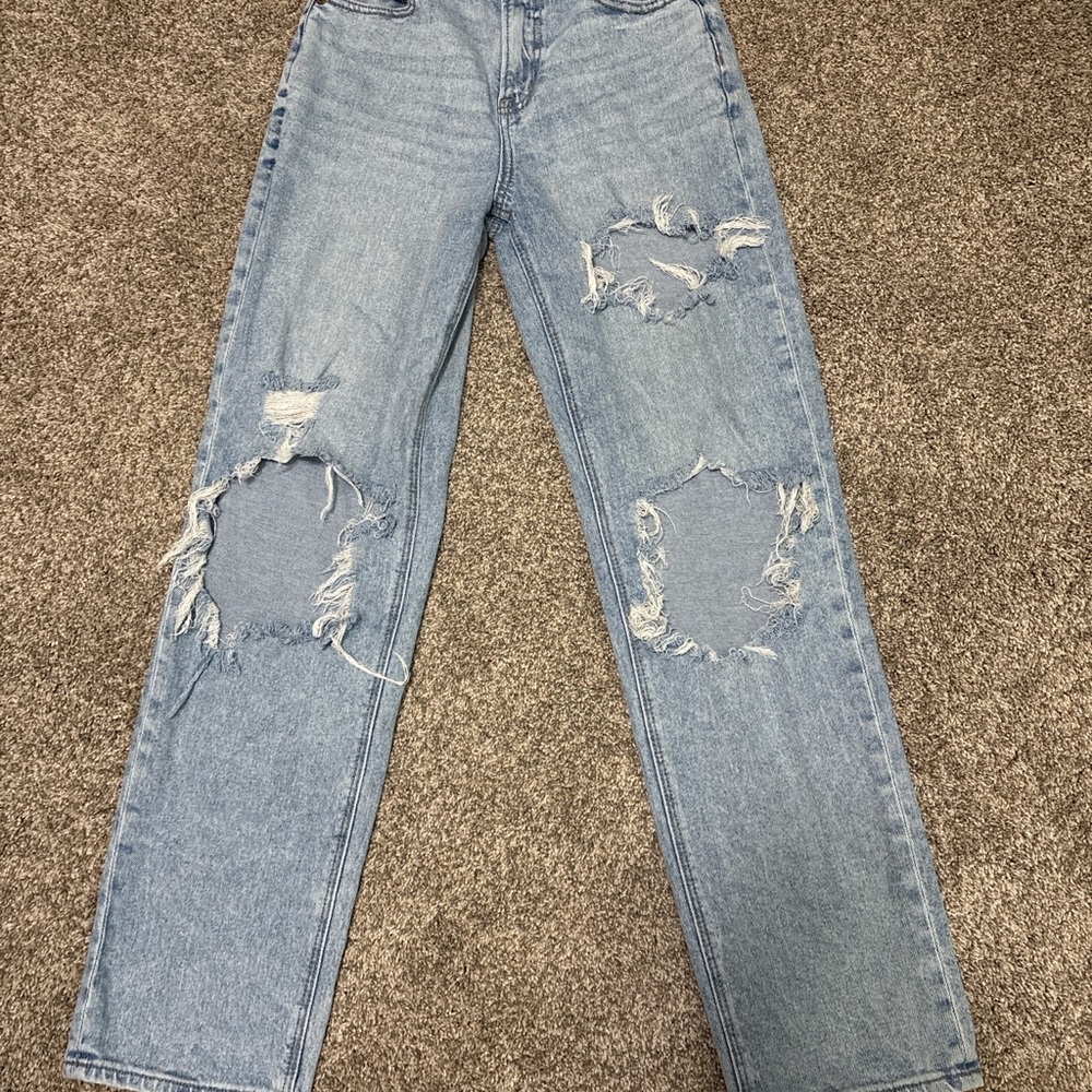 American Eagle Outfitters Distressed Blue Straight Leg Jeans